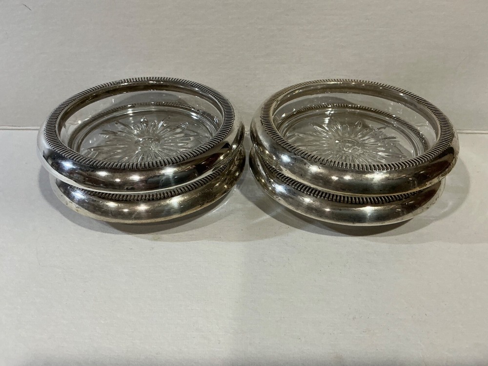 Set of 4 Silverplate glass coasters