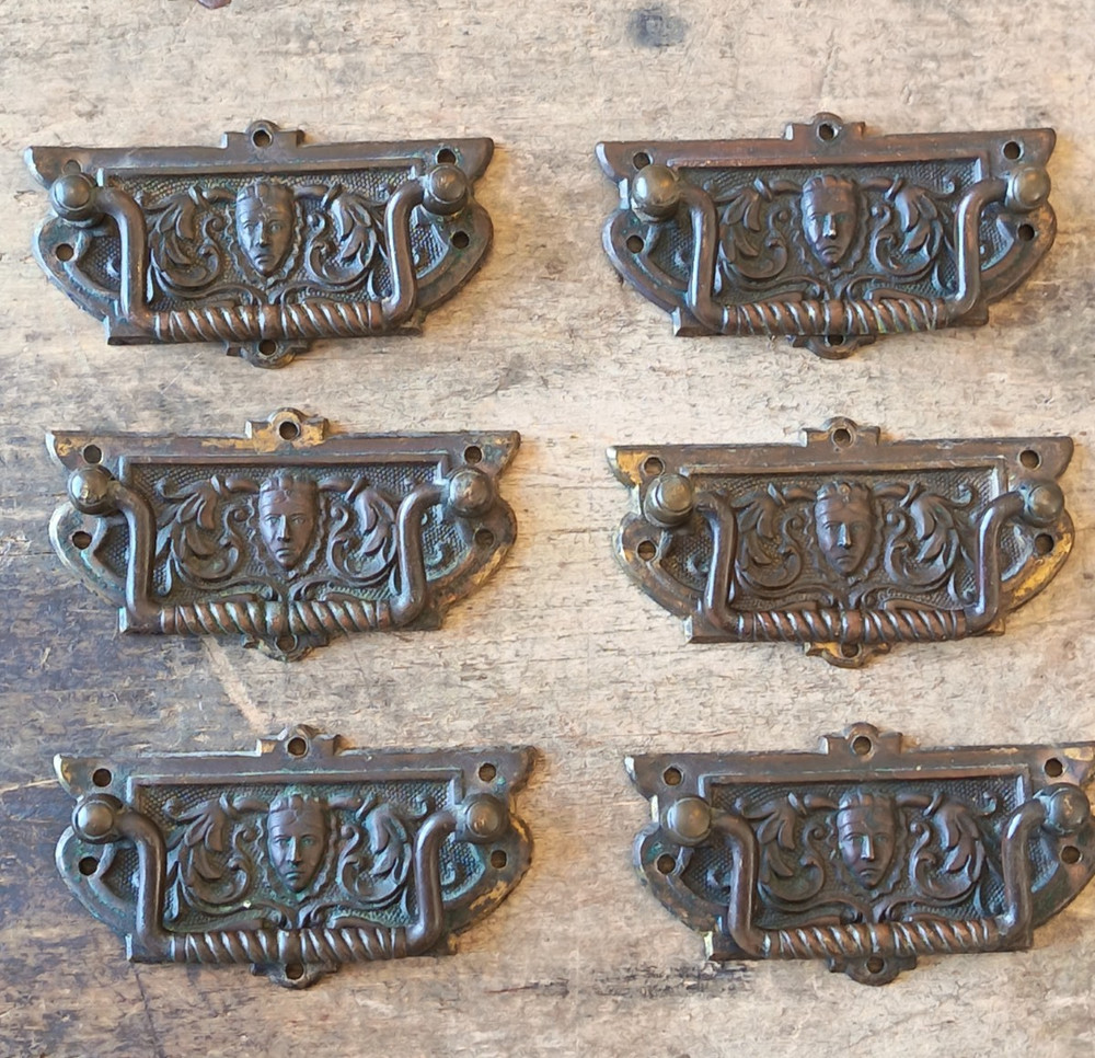 Antique Victorian Brass Drawer Handles Pulls Set