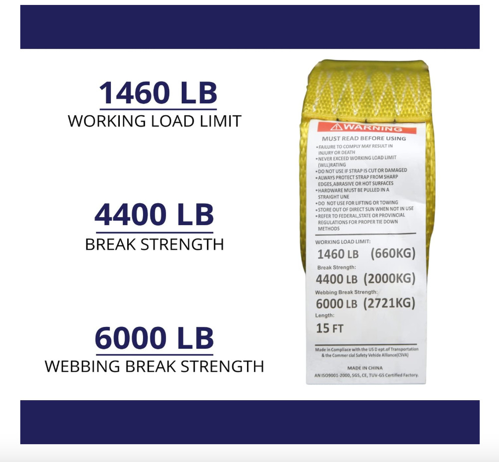 4 Pack E-Track Ratchet Straps 2" x15' 4400LB Tie Down