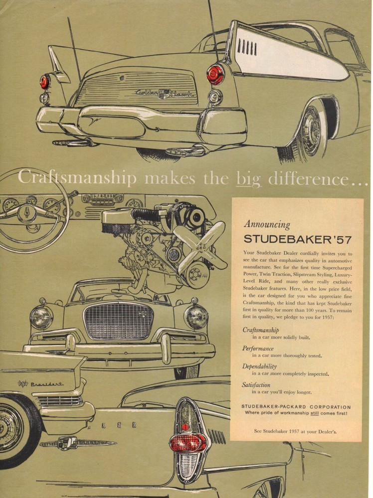 Vintage Print advertisement ad Car STUDEBAKER 1957 Craftmanship BIG Difference