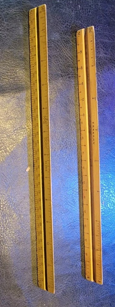 Vintage Lot Of 2 Scale Rulers 2 Triangular Architect Drafting E.B.B. & Doric