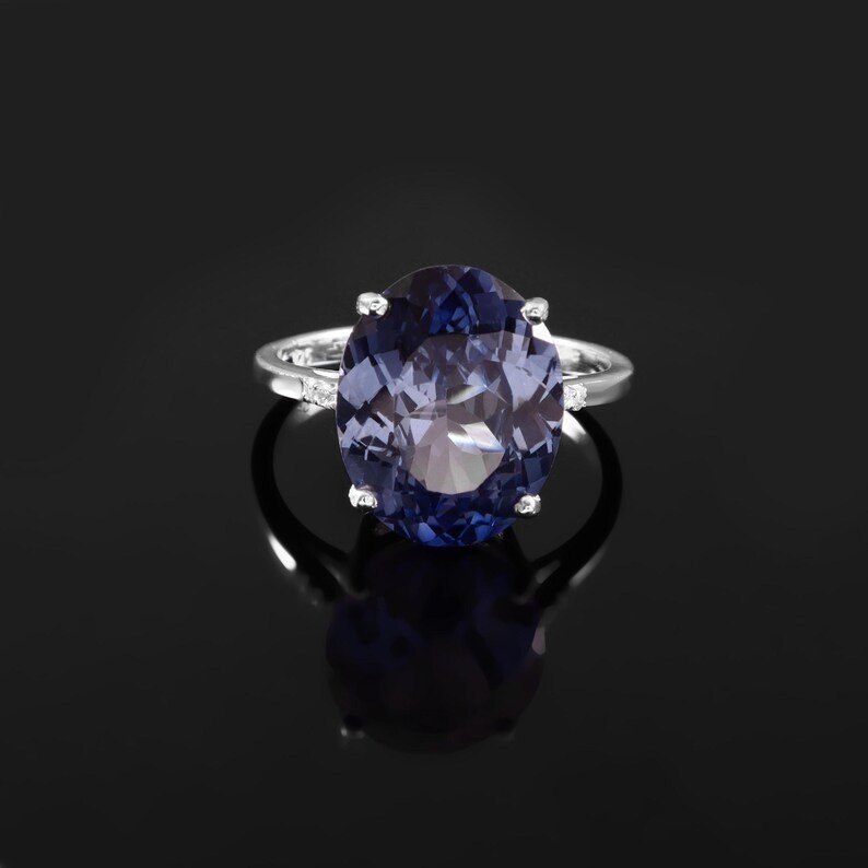 Kashmir Blue Sapphire Ring: Oval Cut Sterling Silver Statement Ring