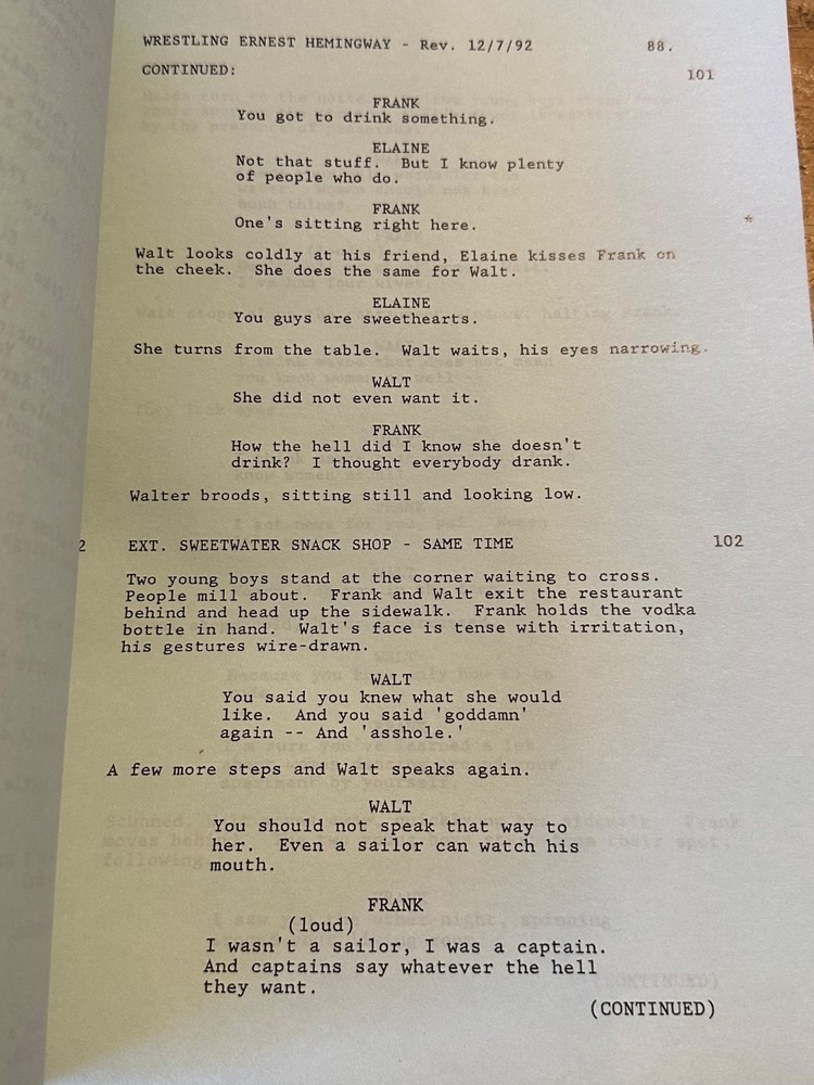 Wrestling Ernest Hemingway MOVIE ORIGINAL SCREENPLAY SCRIPT