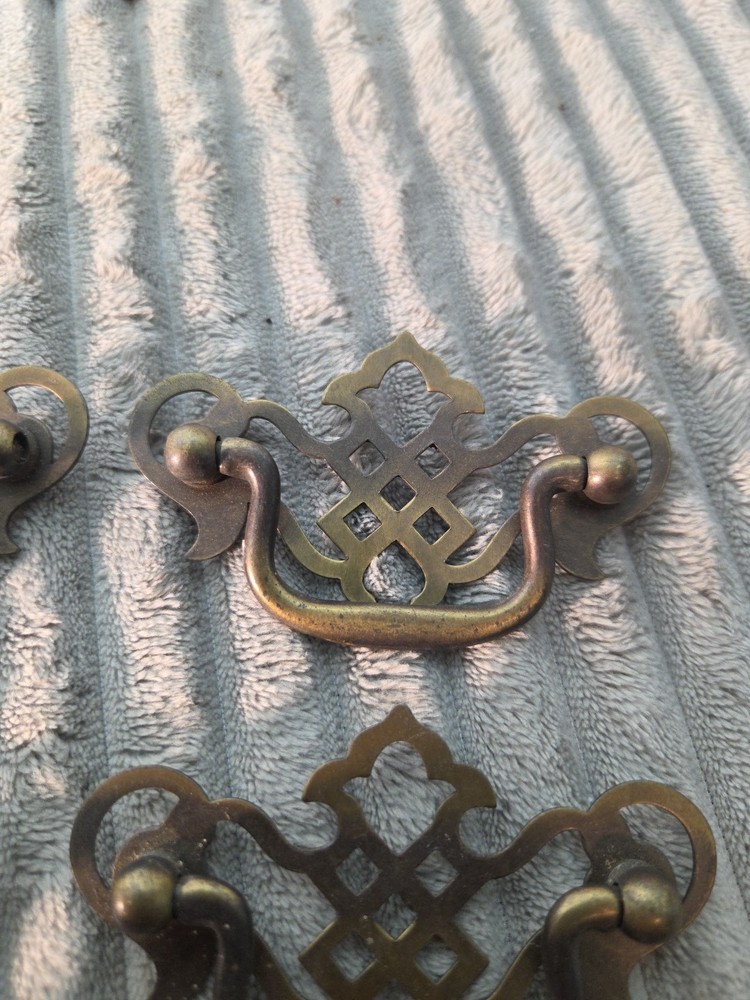 4 MCM Vintage Metal Drawer Pulls Handles Screw Hole 2.5" OC Drop Pull