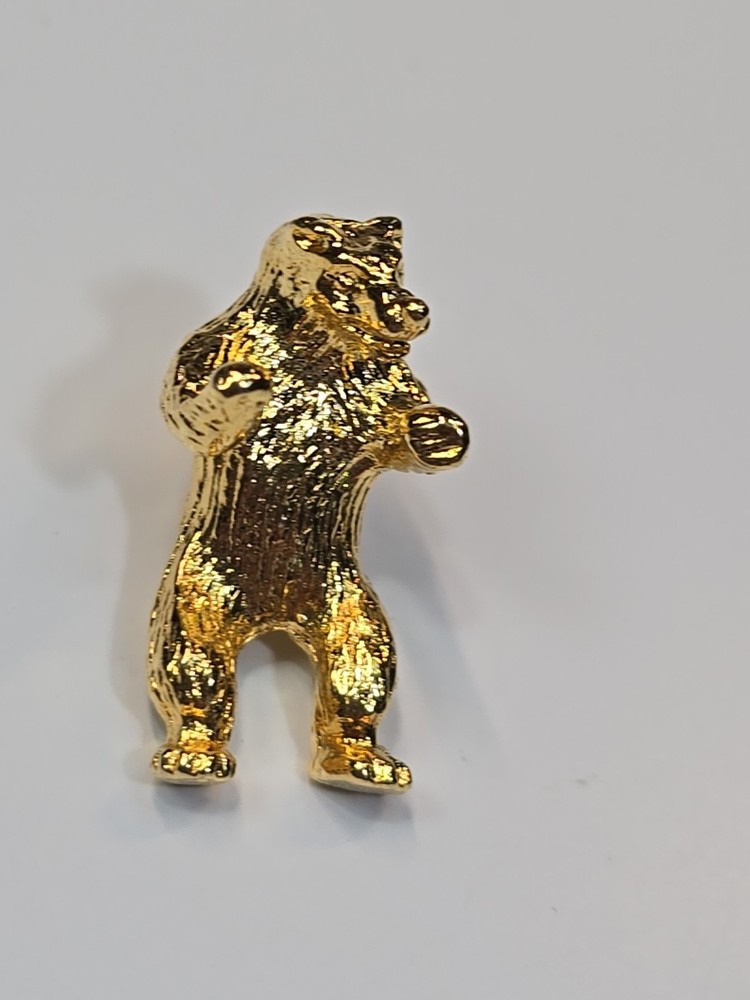 Bear Lapel Pin Standing Upright Gold Color 3D