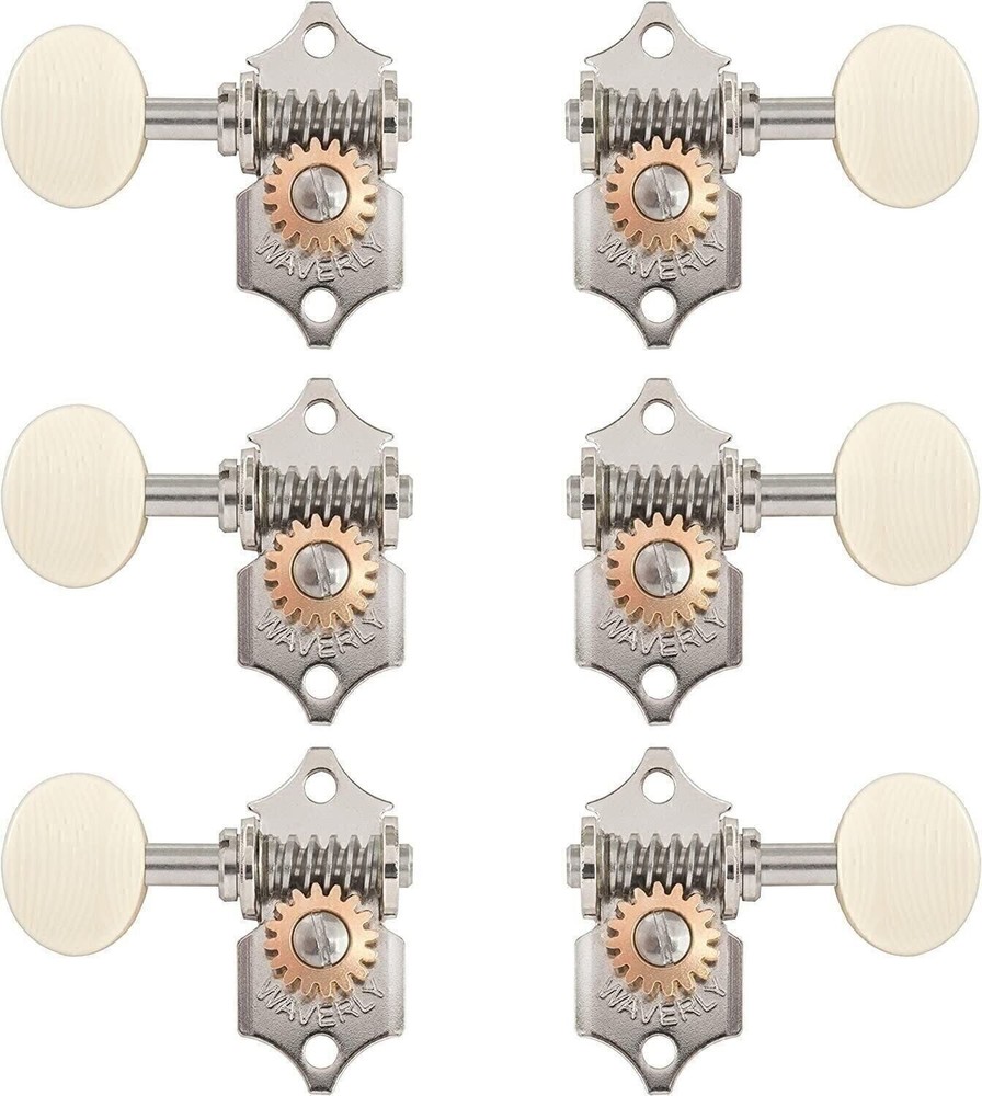 Waverly Guitar Tuners with Ivoroid Knobs, for Solid Pegheads, Nickel, 3L/3R