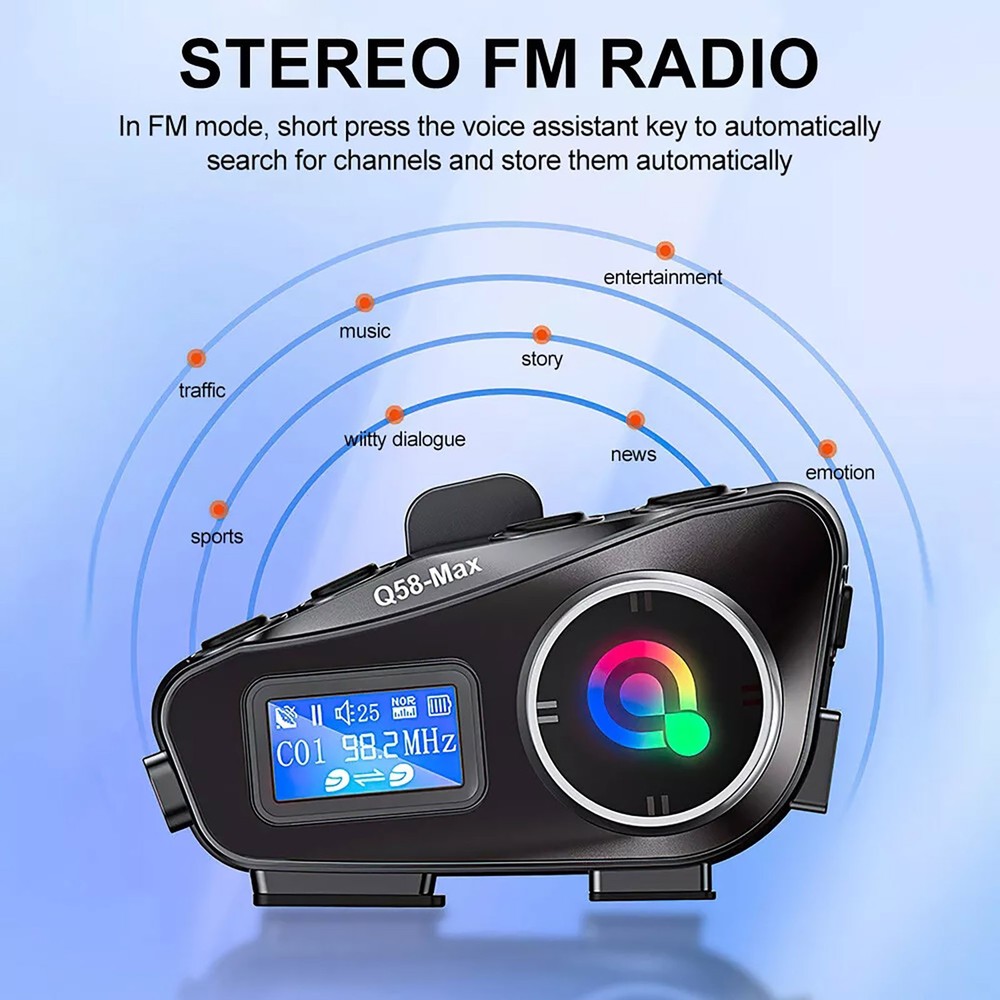 Motorcycle Intercom Helmet Bluetooth Headset LCD Waterproof support FM radio