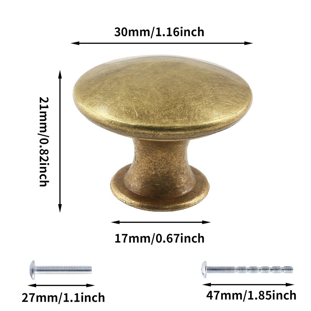 8Pcs Antique Brass Kitchen Cabinet Knobs Handle Pulls, 30mm Vintage Round Dra...