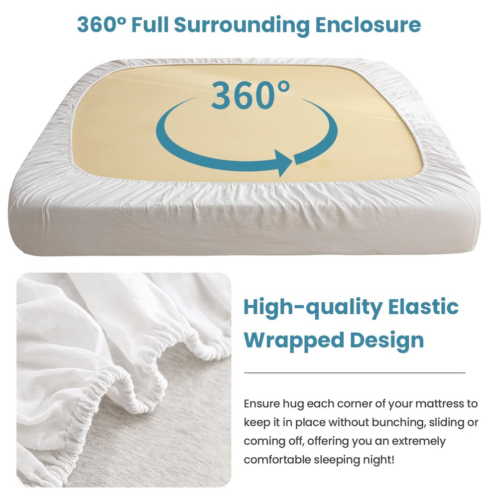 100% Linen Fitted Sheet Stone Washed Solid Color - (1 Piece) 14 inch Deep Poc...