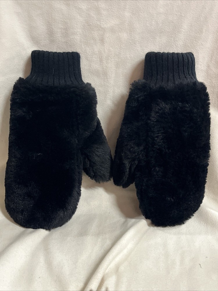 So Black Polyester Faux Fur Mittens Size Small