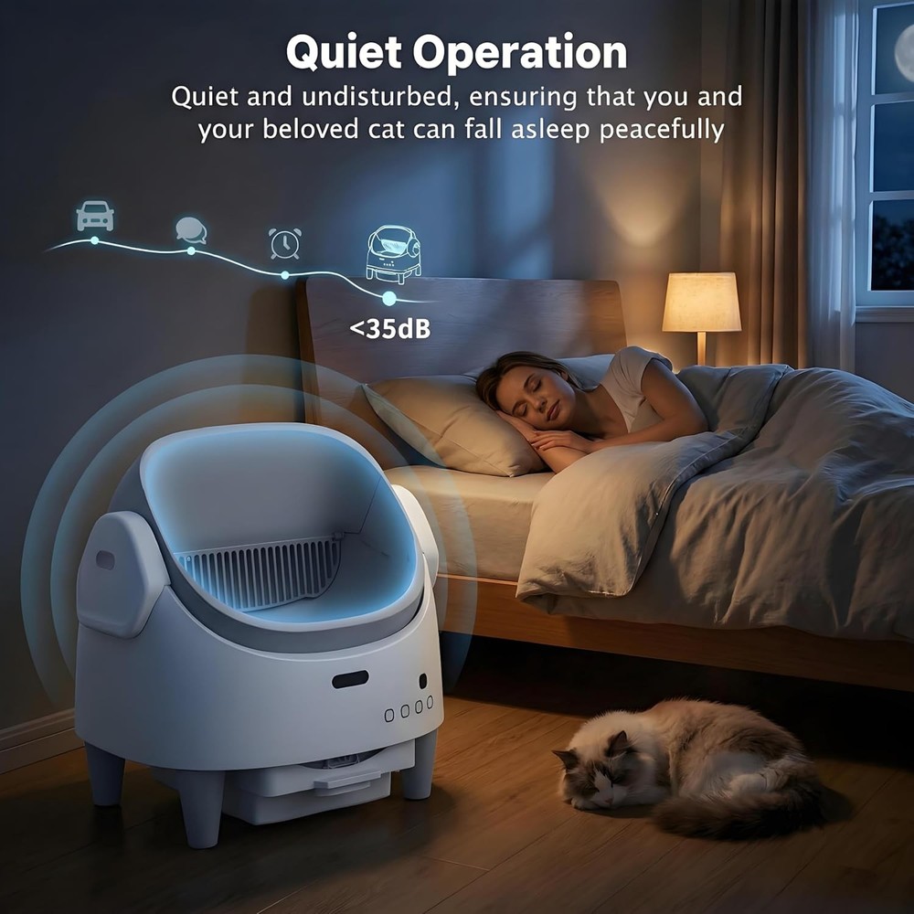 App-Controlled Self-Cleaning Litter Box, Open-Top for Large Cats Multi-Sensor