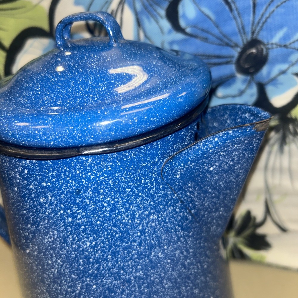 BLUE SPECKLED ENAMELWARE 10-INCH COFFEEPOT CAMPING