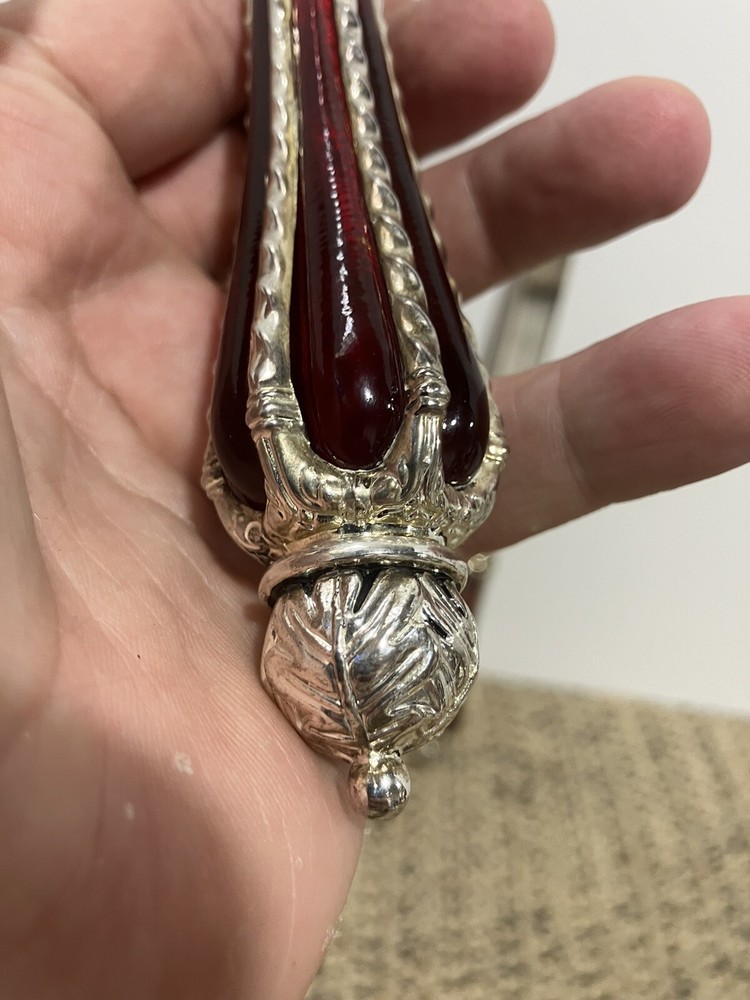 Silver Plated Dessert Set-Knife & Server w/Ruby Red Glass & Silver Accent Handle