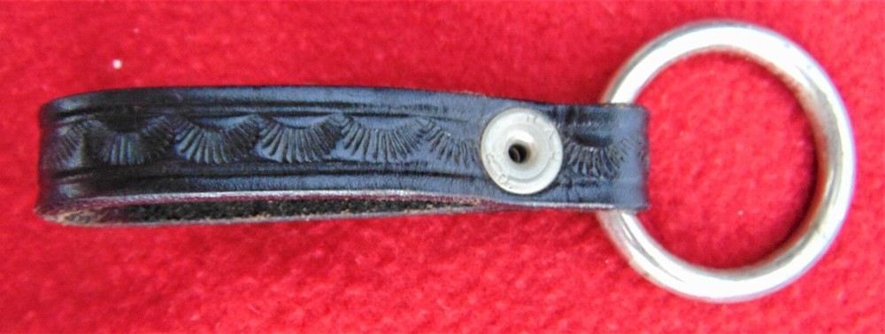 BLACK LEATHER; STAMPED DESIGN KEY HOLDER ~ NEW ~ C
