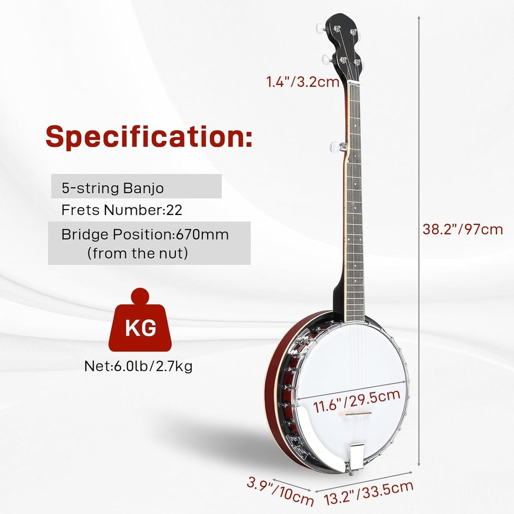 5 String Banjos, Full-Size Right Handed Banjo 5 Strings Set with Closed Solid Sa