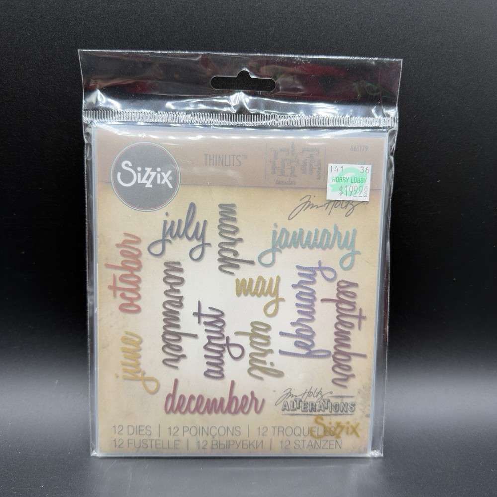 Sizzix Thinlits Tim Holtz Month & Day Word Dies 661179 661181 Planner Scrapbook
