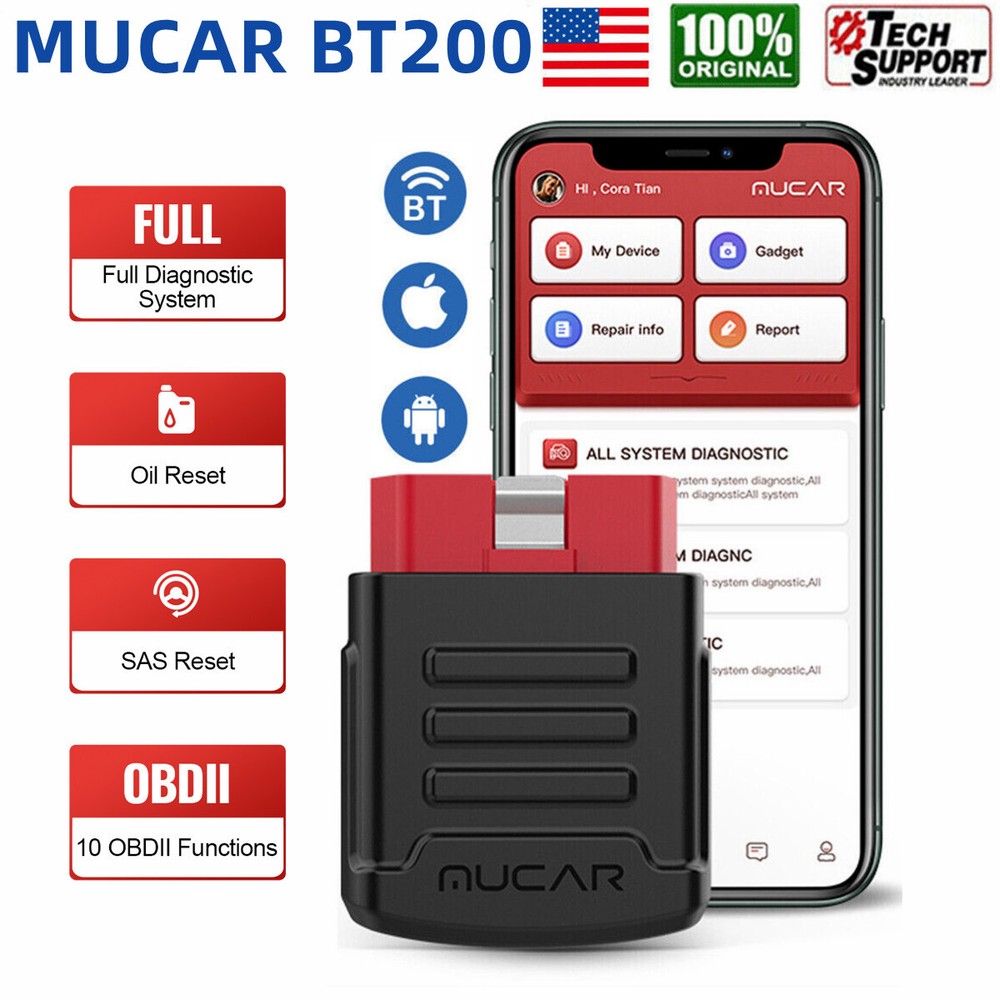 MUCAR OBD2 Scan Tool Bluetooth All System ABS SRS Engine Car Fault Code Reader