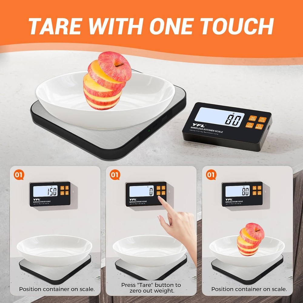 Wireless Kitchen Scale W/ Detachable Remote Display 33lb High Precision Digital