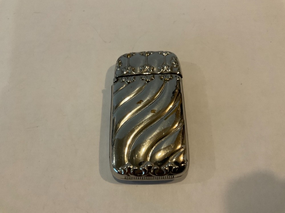 Antique Vesta Case Match Safe Silver Plate Wavy Pattern