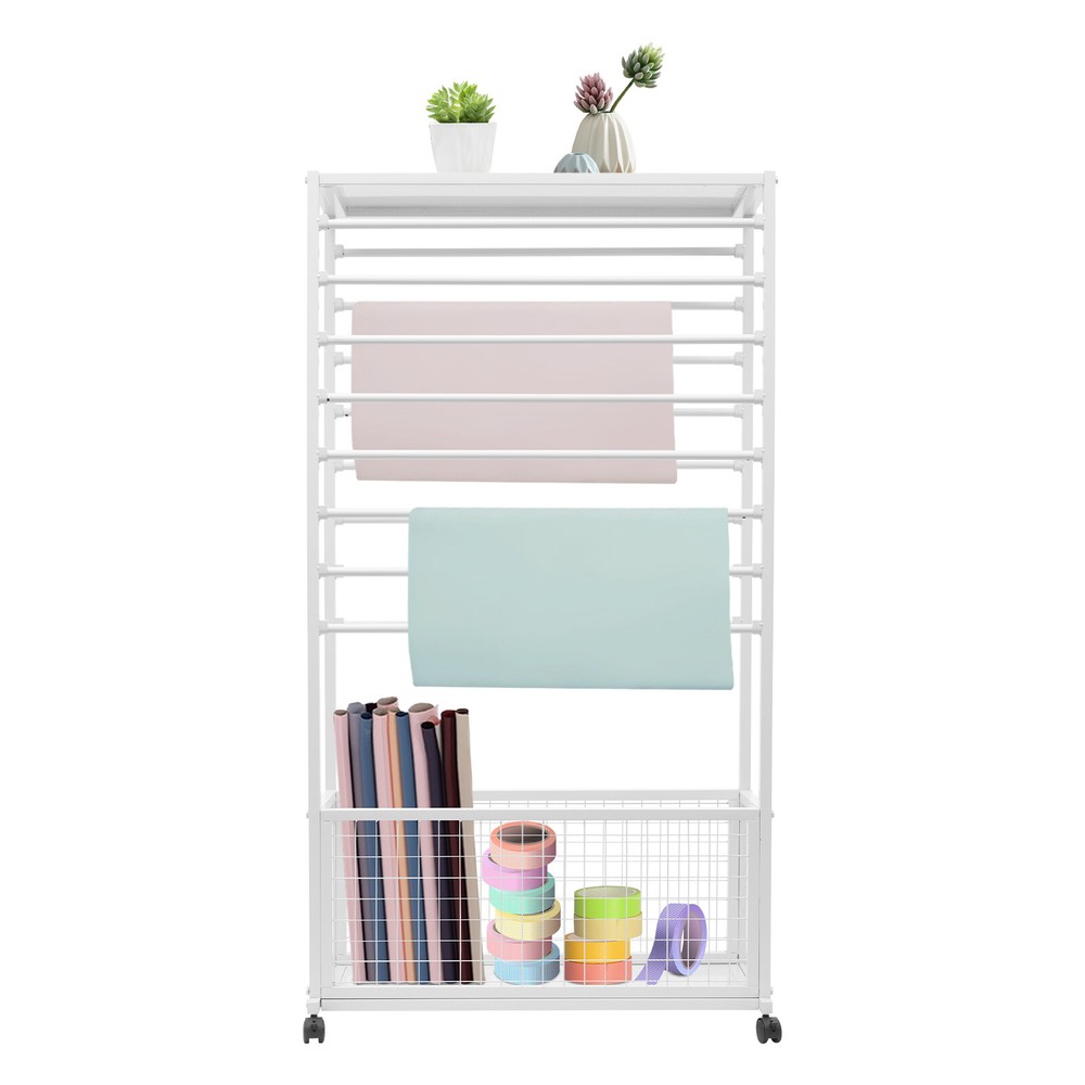 Floor Mount Mobile Ribbon Holder Organizer with Wheels and Ample Storage Space