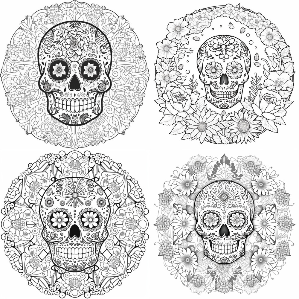 40 Skull Coloring Pages Printable & POD Permission Coloring Book