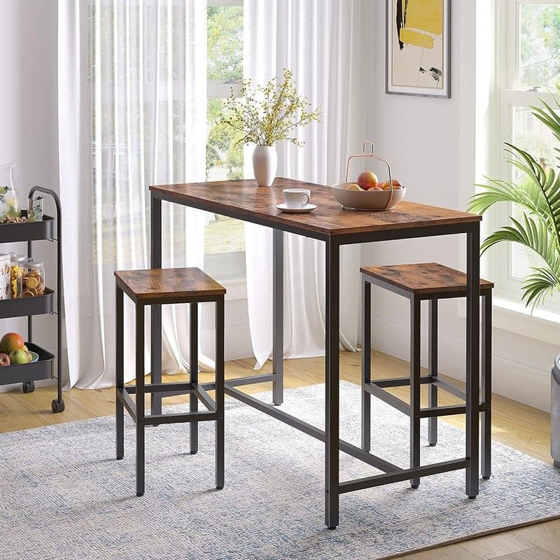 Bar Height Table Set W/ 2 Stools Modern Industrial Dining Easy Assembly New
