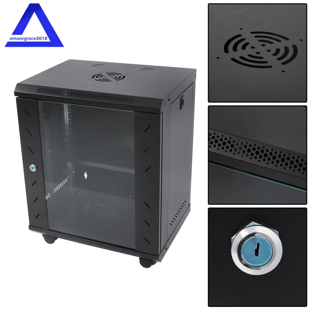 12U Wall Mount Server Cabinet Network Rack Vented Enclosure Lock Door 15.5''Deep