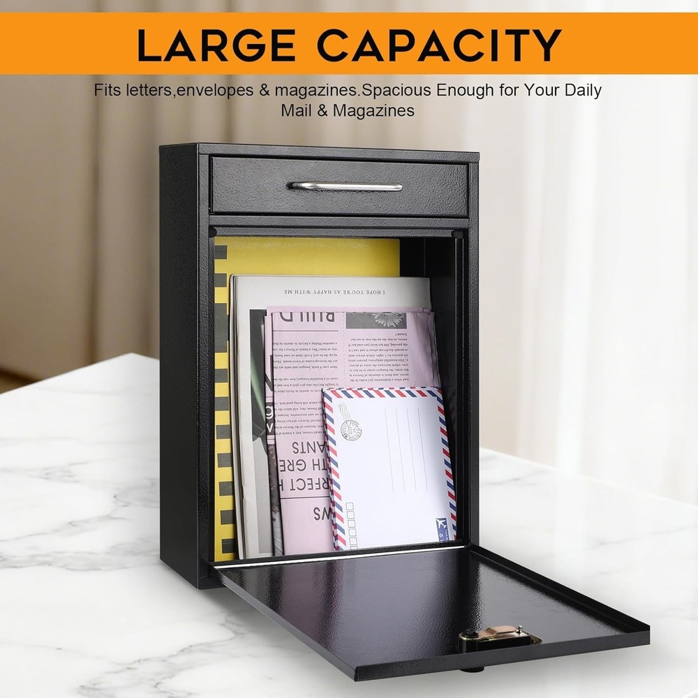 Wall Mount Mailboxes with Combination Lock, X Large Black