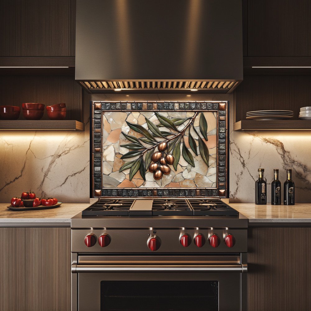 Olive Branch Copper Look Tempered Glass Kitchen Backsplash Panel