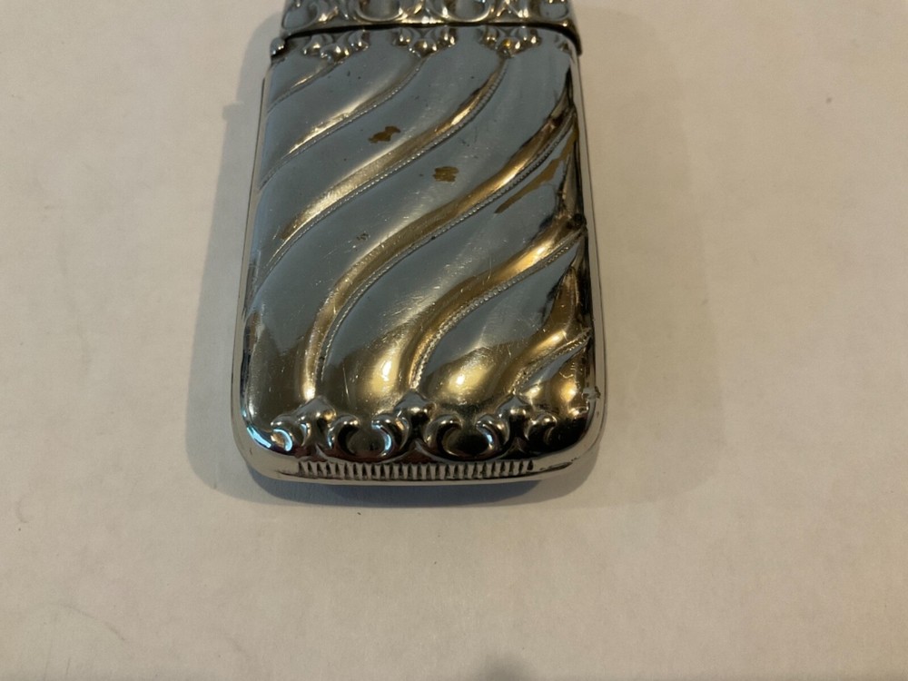 Antique Vesta Case Match Safe Silver Plate Wavy Pattern