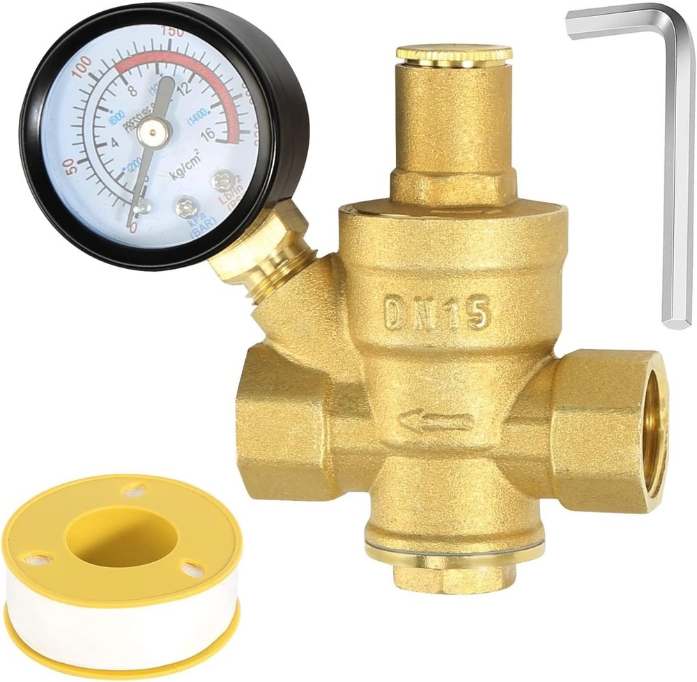 Water Pressure Regulator 1/2 inch with Gauge, Made of 100% inch, Inch