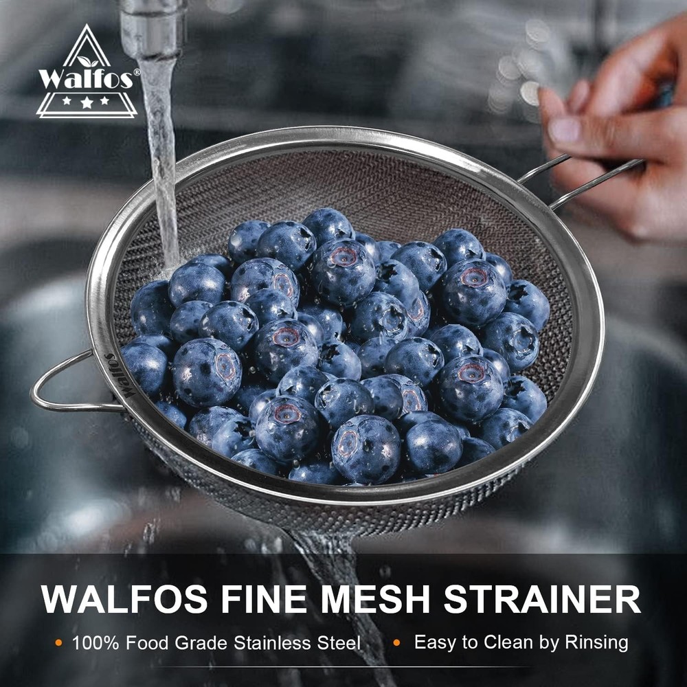 Essential 3-Sized Fine Mesh Strainers Set - Sturdy Design for Easy Kitchen Tasks