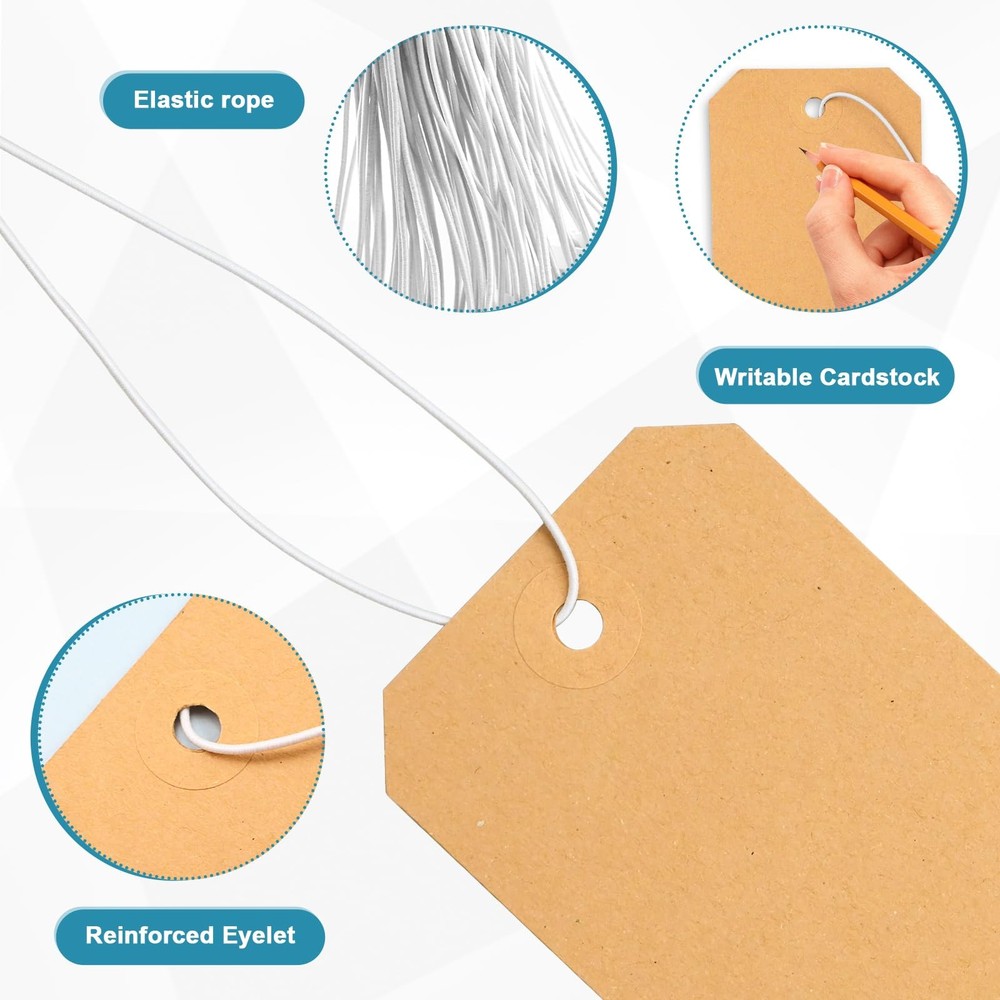 50 Pack Manila Shipping Tags with Elastic String Blank Labeling Tags with String