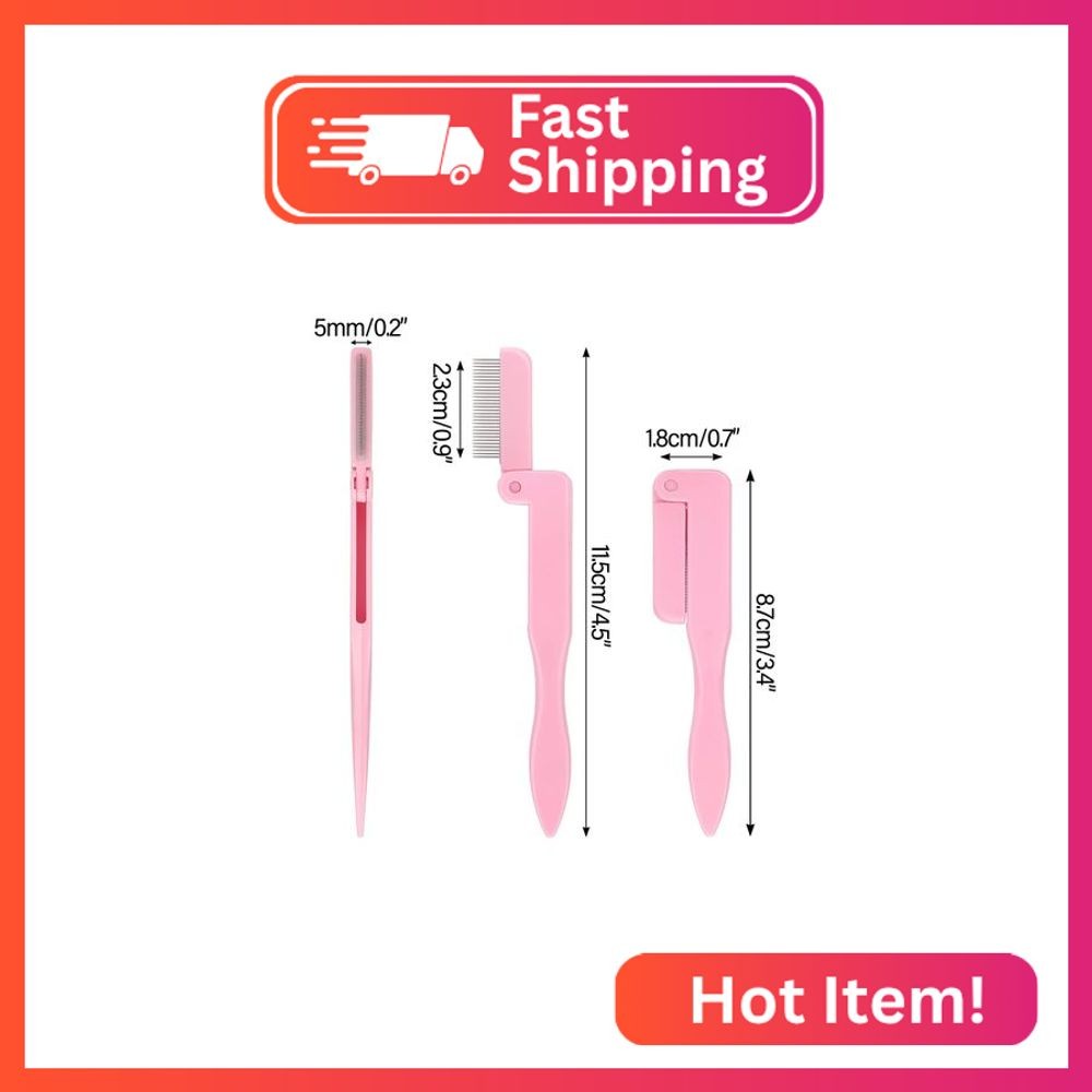 G2PLUS 2PCS Folding Eyelash Comb, Eyelash Separator Tool, Pink Eyebrow Comb Meta