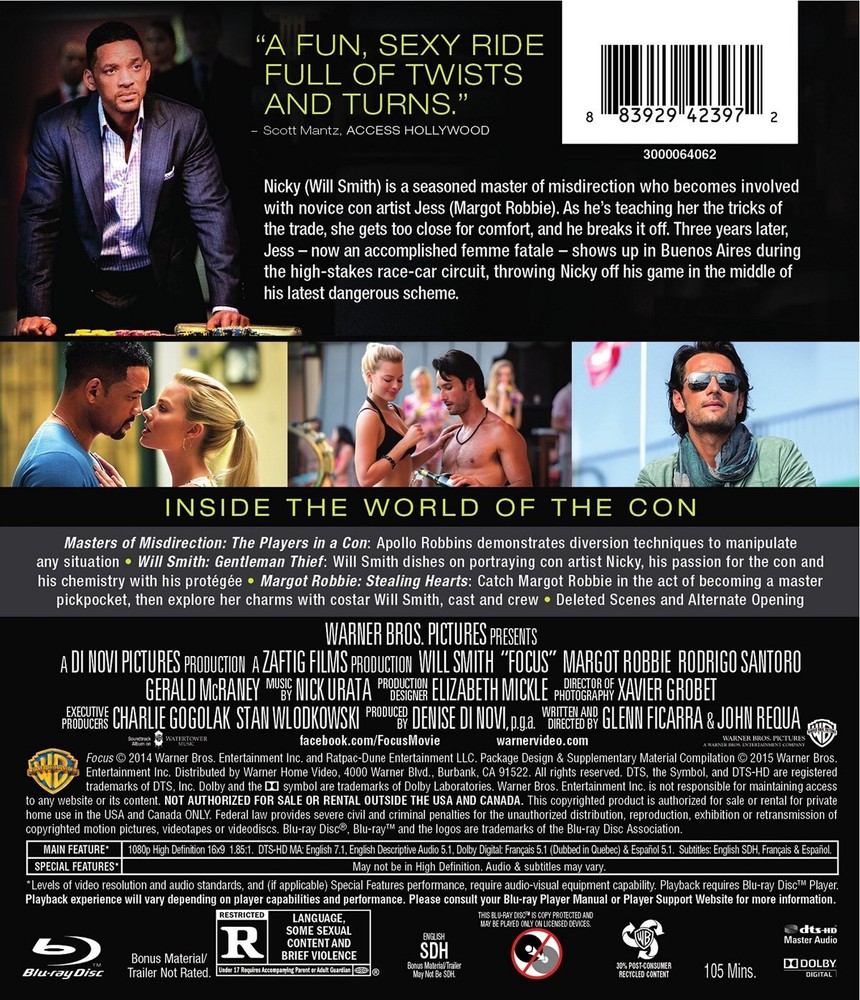 Focus Blu-ray Will Smith NEW