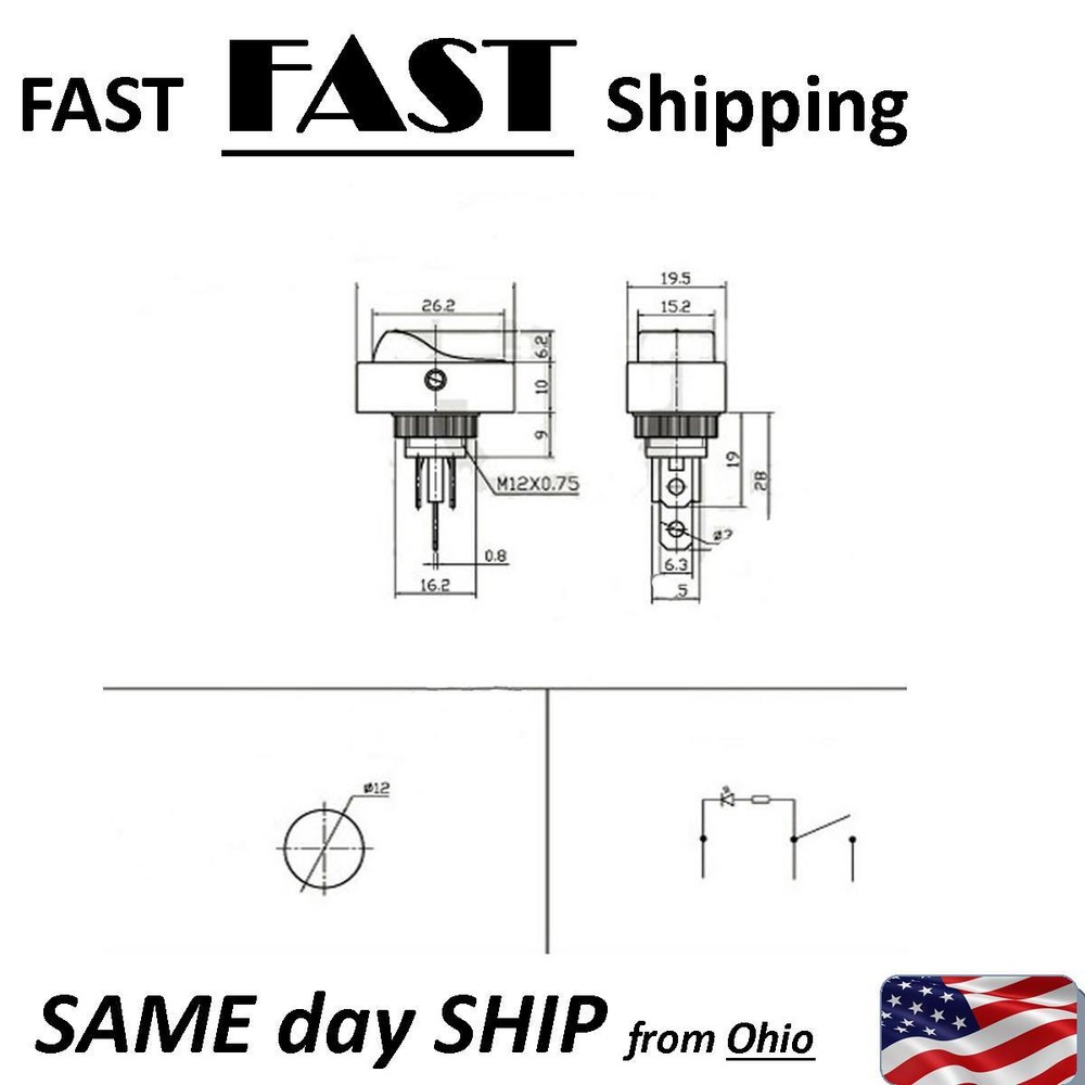 Green 3 pin SPST switch - 12vDC 30A