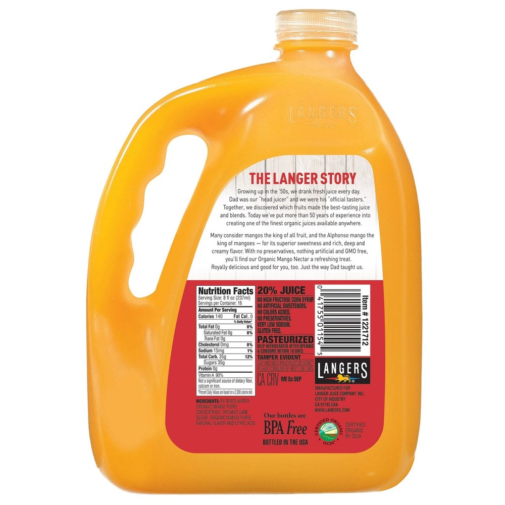 Langers Organic Alphonso Mango Nectar Juice, 128 fl oz