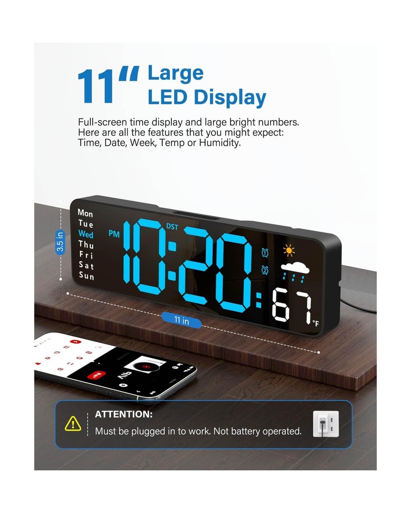 Digital Wall Clock, Digital Clock Large Display with Remote Control... Fast Ship
