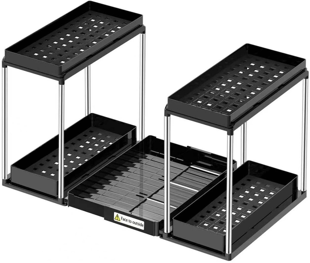 Expandable Under Sink Organizer 2 Tier Under Cabinet Organizer Double Pull Out