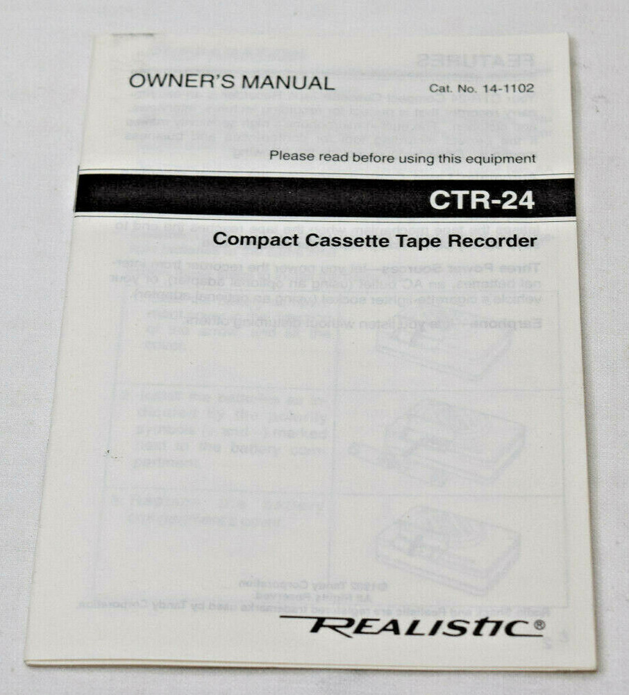 Realistic CTR-24 Owners Manual User Guide Instructions Cassette Tape Recorder