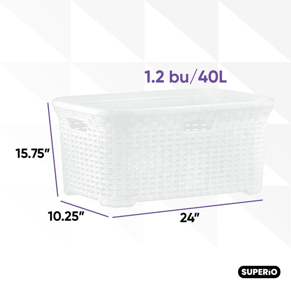 Superio Wicker Laundry Basket 2-Pack, White
