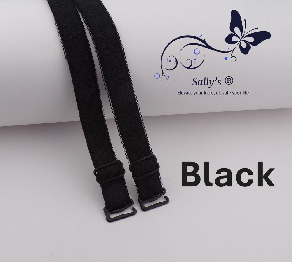 Sally’s® Black Lace Adjustable Bra Straps – Replacement Detachable Elastic Set