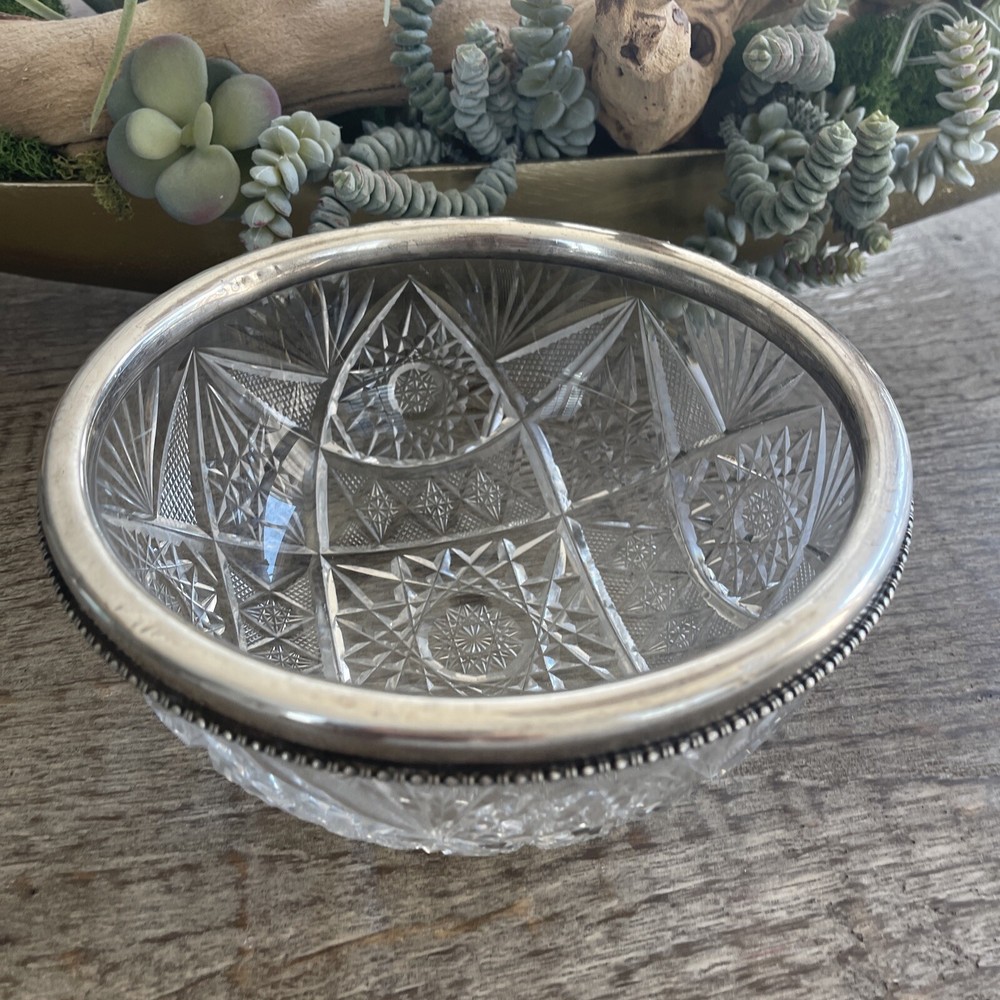 Gorham Cut Glass Serving Bowl Sterling Silver