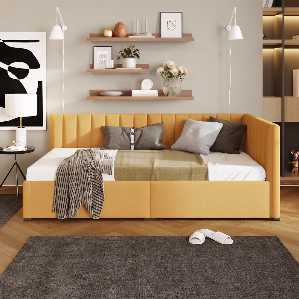 Twin Size Daybed with 2 Drawer Upholstered Bed Frame Sofa Bed with Storage US