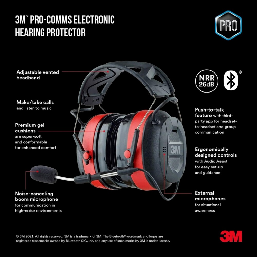 3M Pro-Comms Electronic Hearing Protector Wireless Earmuffs With Bluetooth