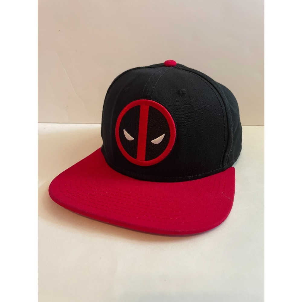 Marvel Deadpool Icon Snapback Hat Adjustable Black Hat Red Brim