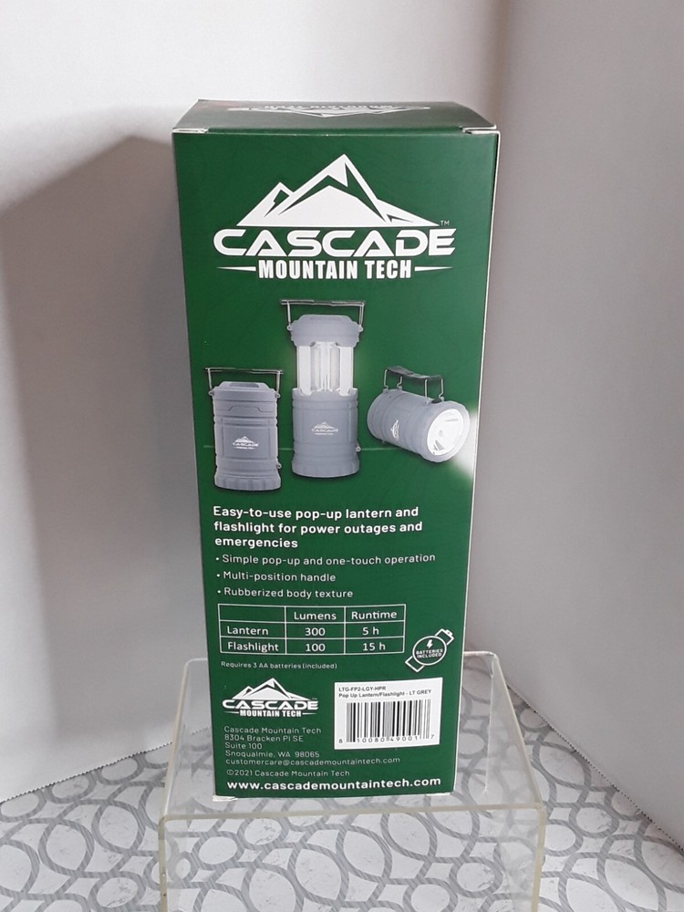 Pop Up Lantern & Flashlight Cascade Mountain Tech Gray garage, home, camp, etc.