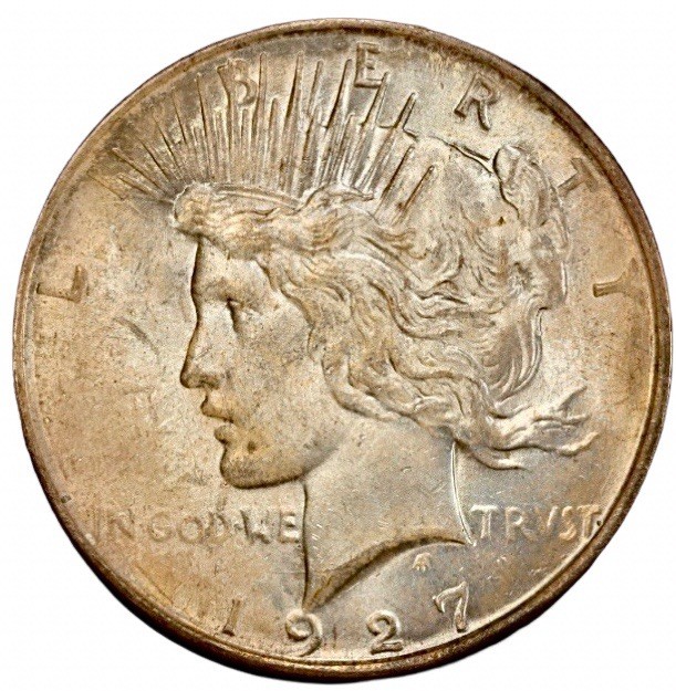 1927 D PEACE SILVER DOLLAR PCGS MS63 GOLD SHIELD LABEL