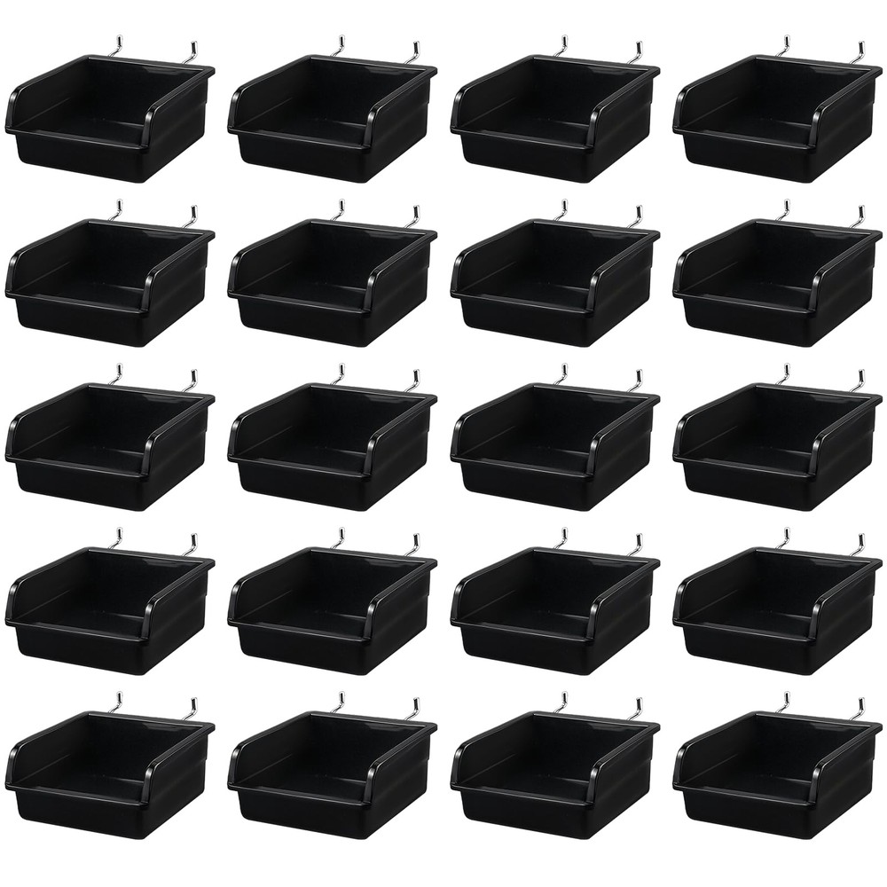 20 Pack Pegboard Bins With Metal Hooks, Black Pegboard Storage Bins, Pegboard...