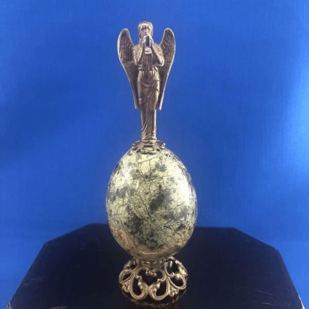 Green Marvel Egg With Brass Angel On Top